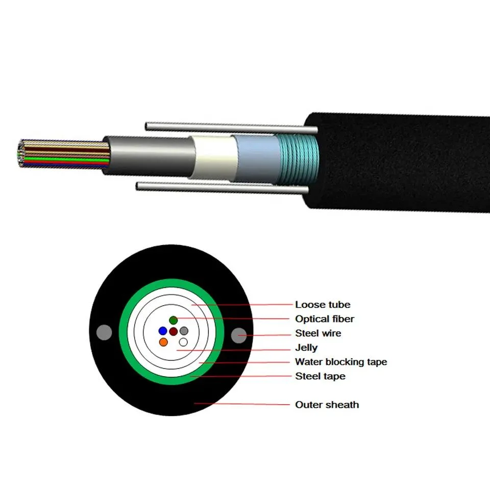 Telecommunication Use Outdoor GYXTW Single Mode G652D 2 4 6 8 12 Core Fiber Optic Cable