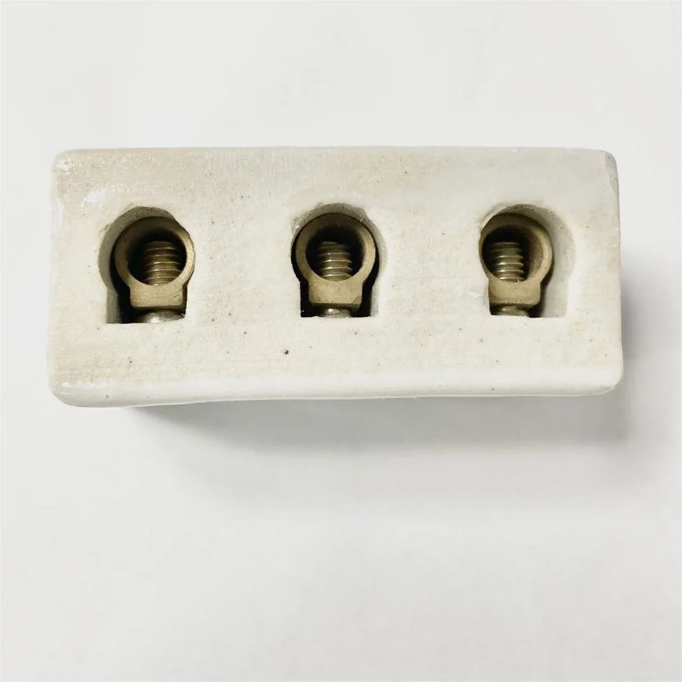 1538-1 15A 3 Pole 8 Holes White Glezed Ceramic Porcelain Terminal Block