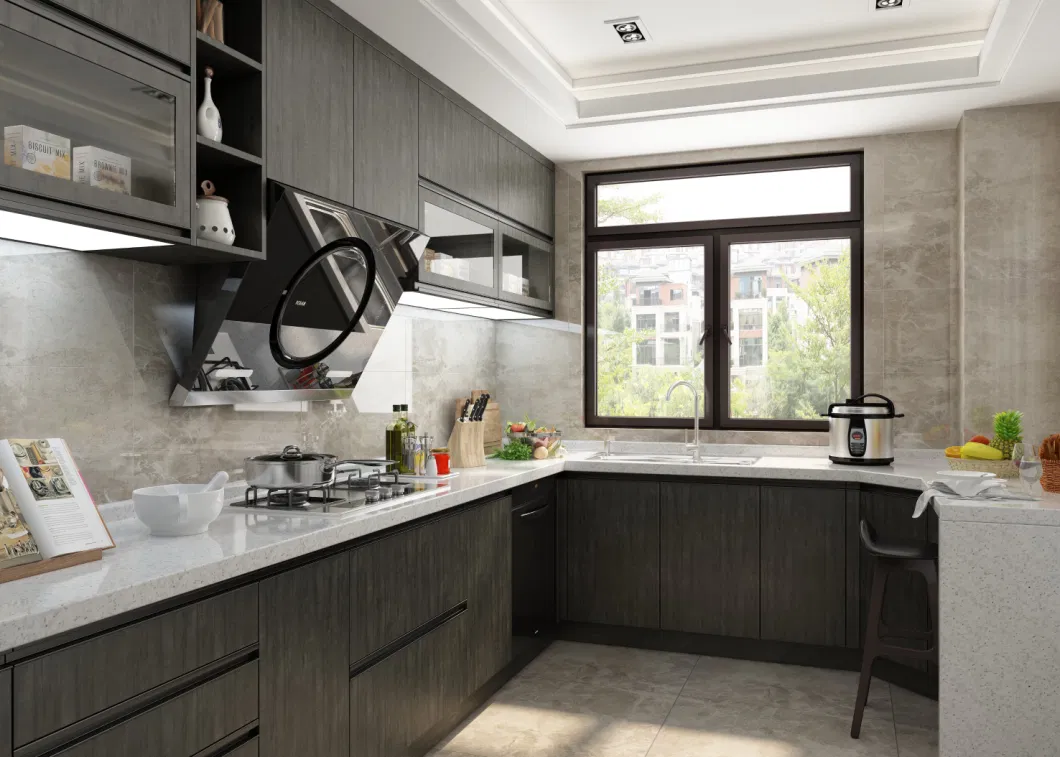 AIS Modern Designs Custom High End Classic Fiberglass Full Furniture Set Island Brown Wood Kitchen Cabinets with Sink
