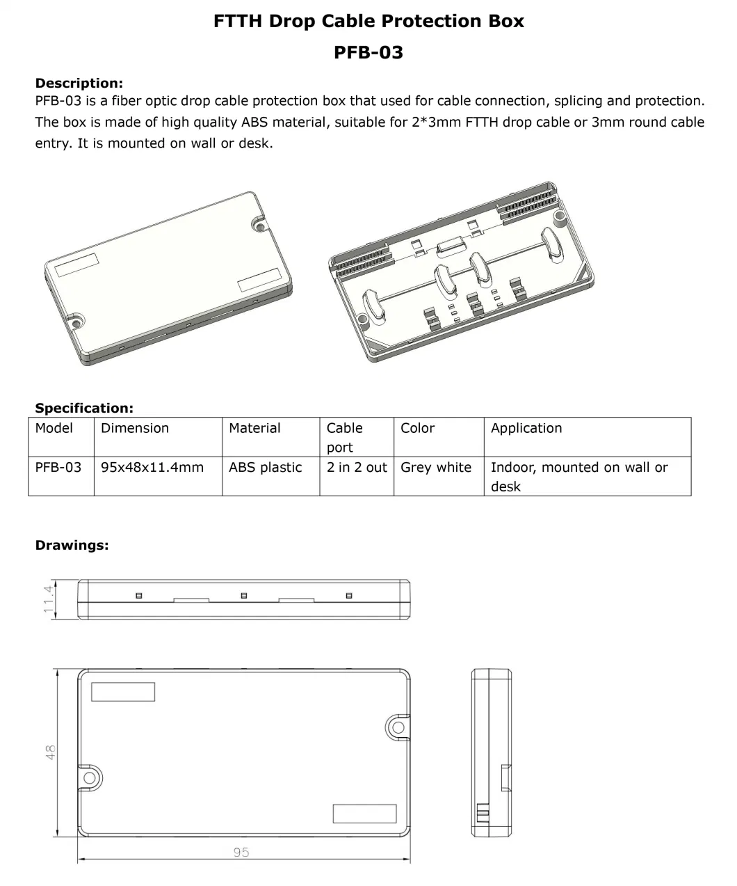 ABS Plastic Indoor Protective FTTH Fiber Optic Cable Connection Splicing Protection Box