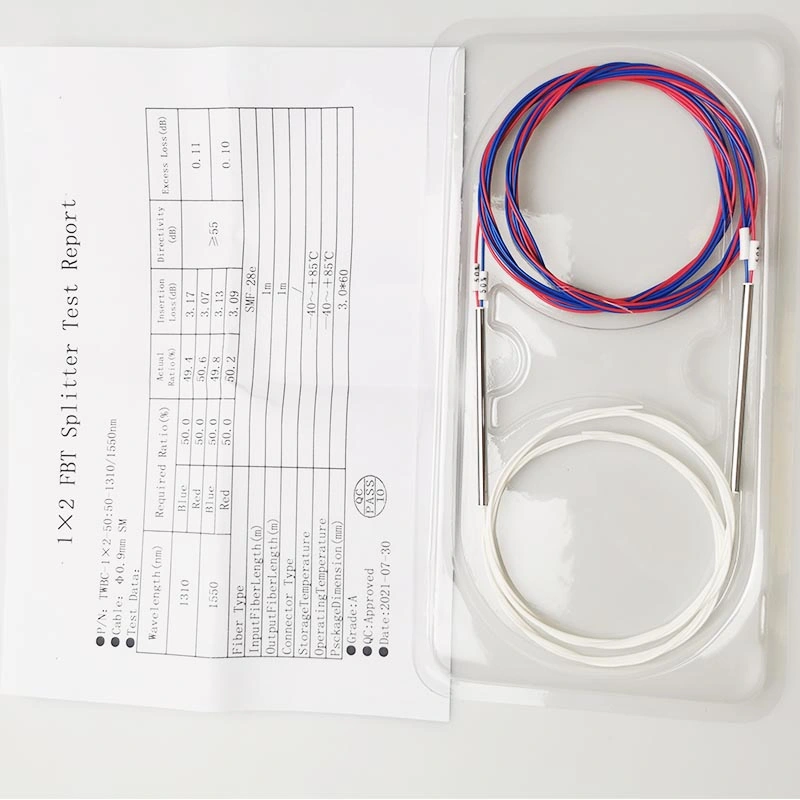 1X2 Fbt Coupler or 2 Way PLC Splitters 1X2 Fiber Optic Splitter Without Connector