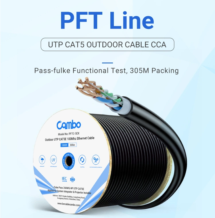 Cambo Pft CCA Line Series Cat5e Waterproof Outdoor Exterior 24AWG 0.51mm 0.50mm Pass Test 85meters Ceap Price 1000base-T Cat5 Cable