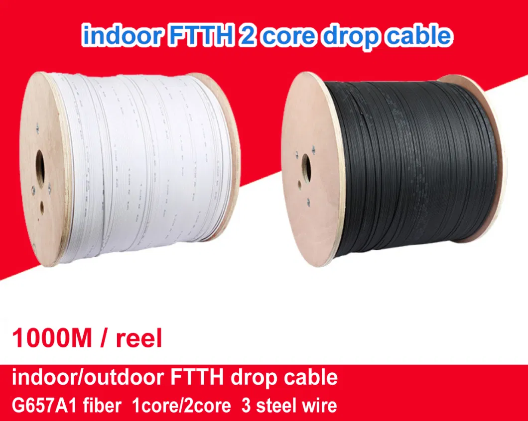 Broadband Optical Fiber FTTH Cable 2 Core Indoor FTTH Drop Cable