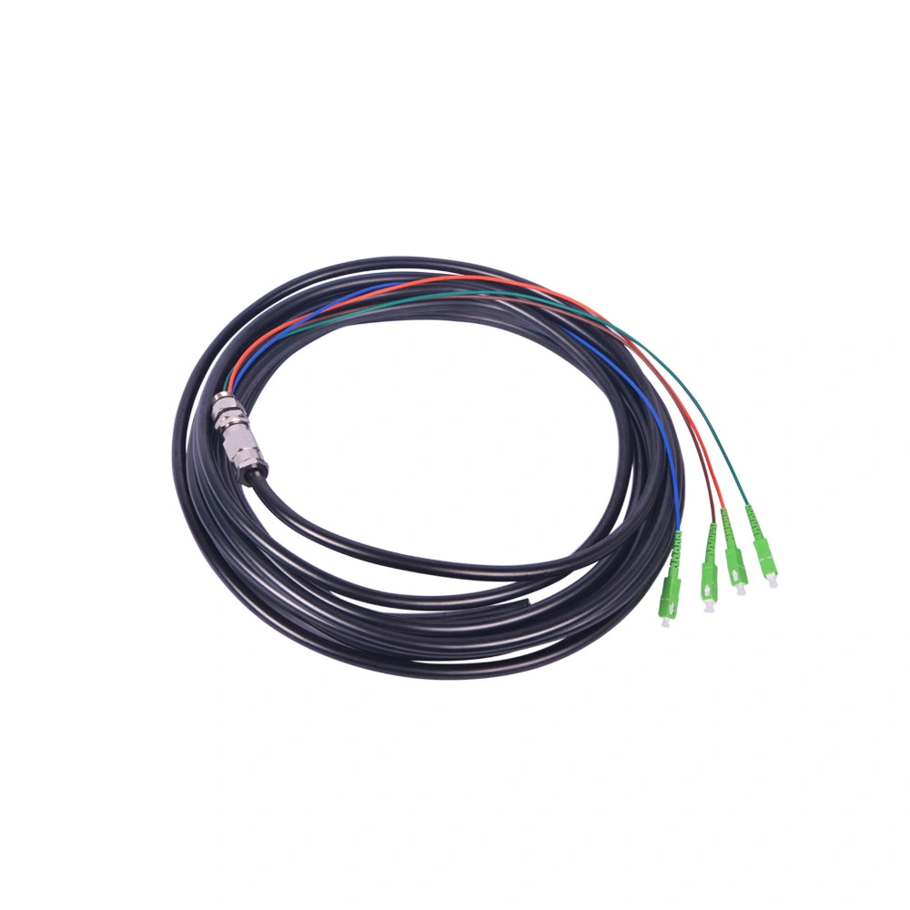 Waterproof Black Pigtail 2/4 Cores Armored Fiber Optic Pigtail Cable with Plug and Socket