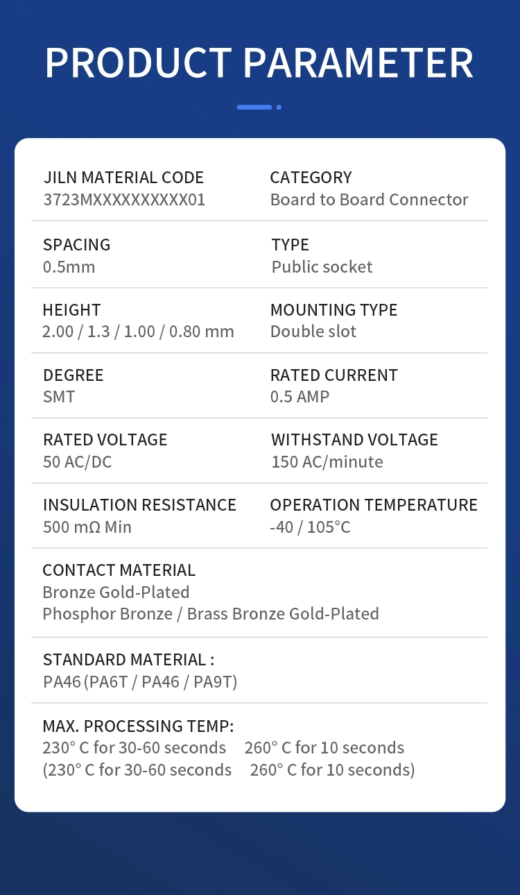 Jiln 0.635mm Board to Board Connector Common Type Male H9.8mm 70p Heat Resistant PLC Custom LED Connector