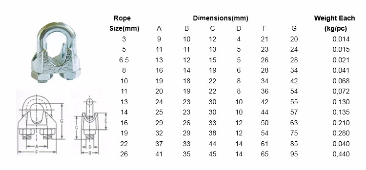 1/4&prime; &prime; 3/16&prime; &prime; Inch Us Type Stainless Steel Wire Rope Clips Cable Clamp