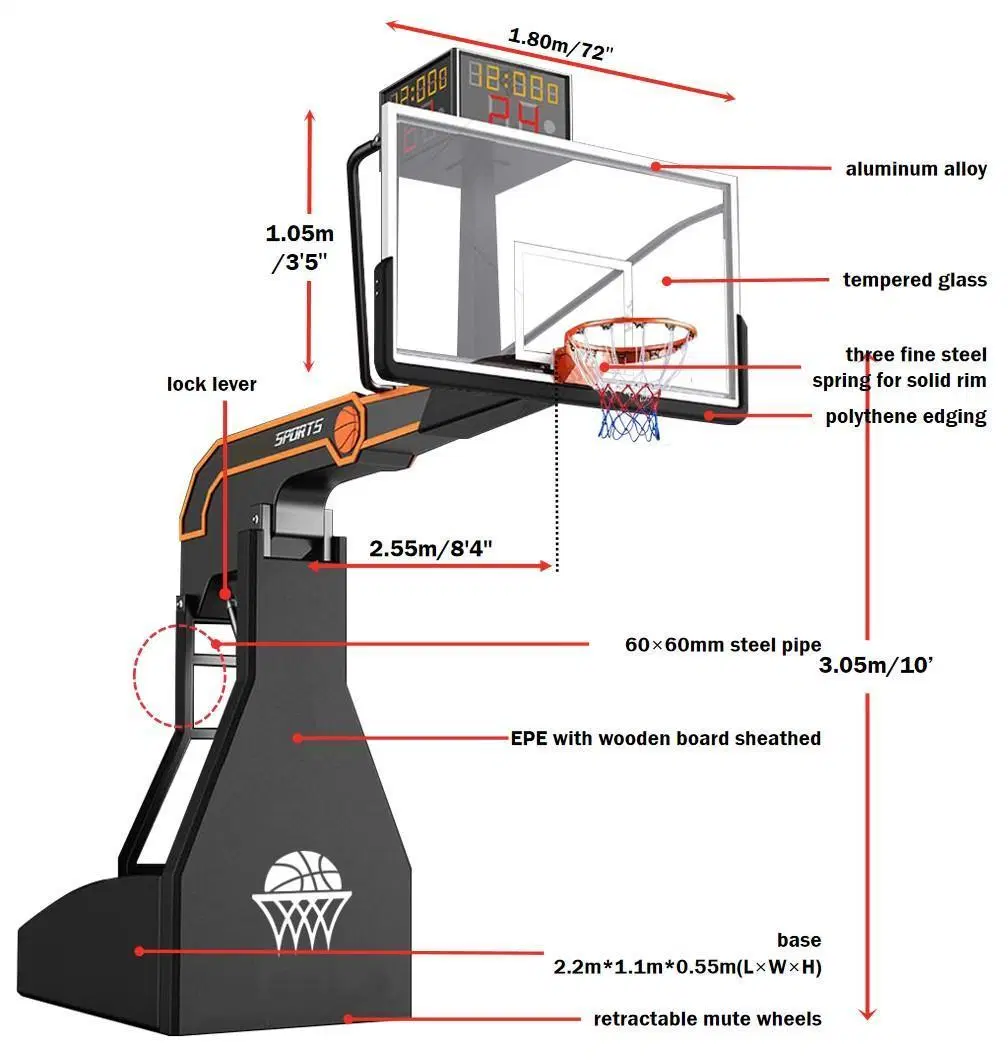 Electric Mobile Intelligent Telecontrol Hydraulic Basketball Hoop Hydraulic Basketball Stand Basketball Goal