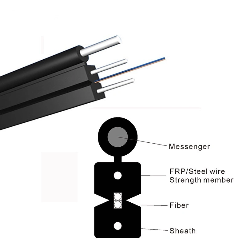 FTTH Drop Fiber Optic Cable 2 Core 12 Core Single Mode Drop Cable with Steel Messenger