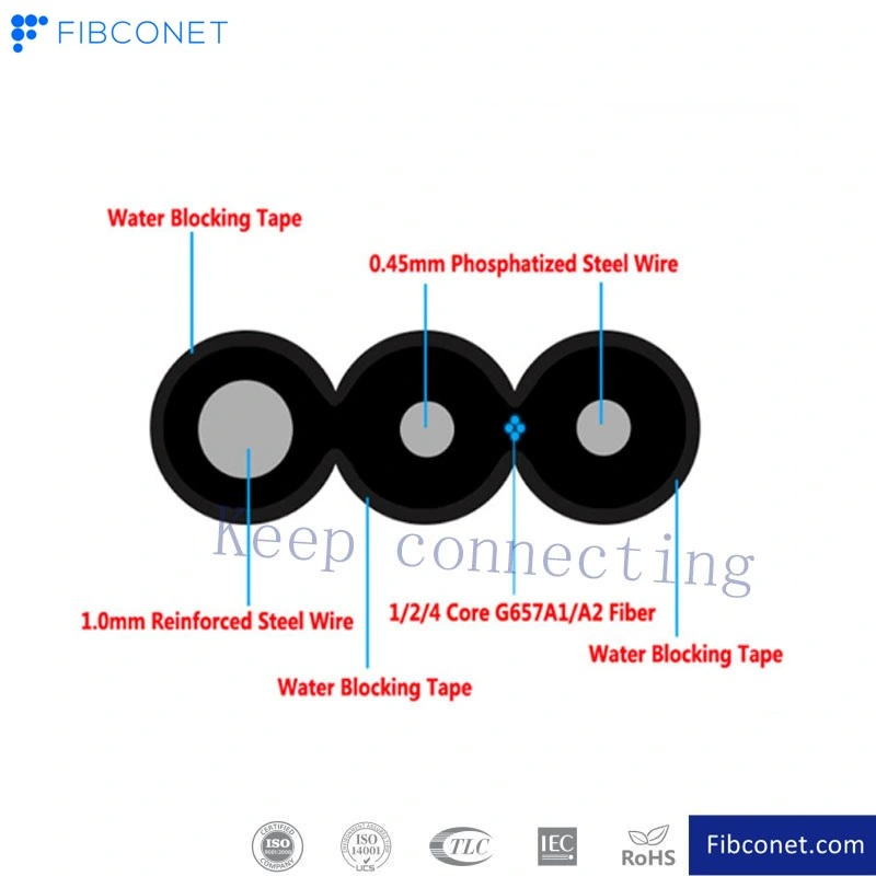 FTTX 1 2 4 Core G657A1 G657A2 GJXFH Gjxh Singlemode Fiber Optic Drop Cable