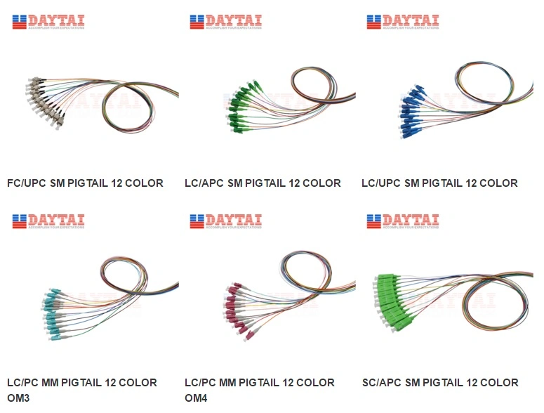 Hot Sale 12 Standard Color Single Mode Optical Fiber Optic Pigtail Sc Upc