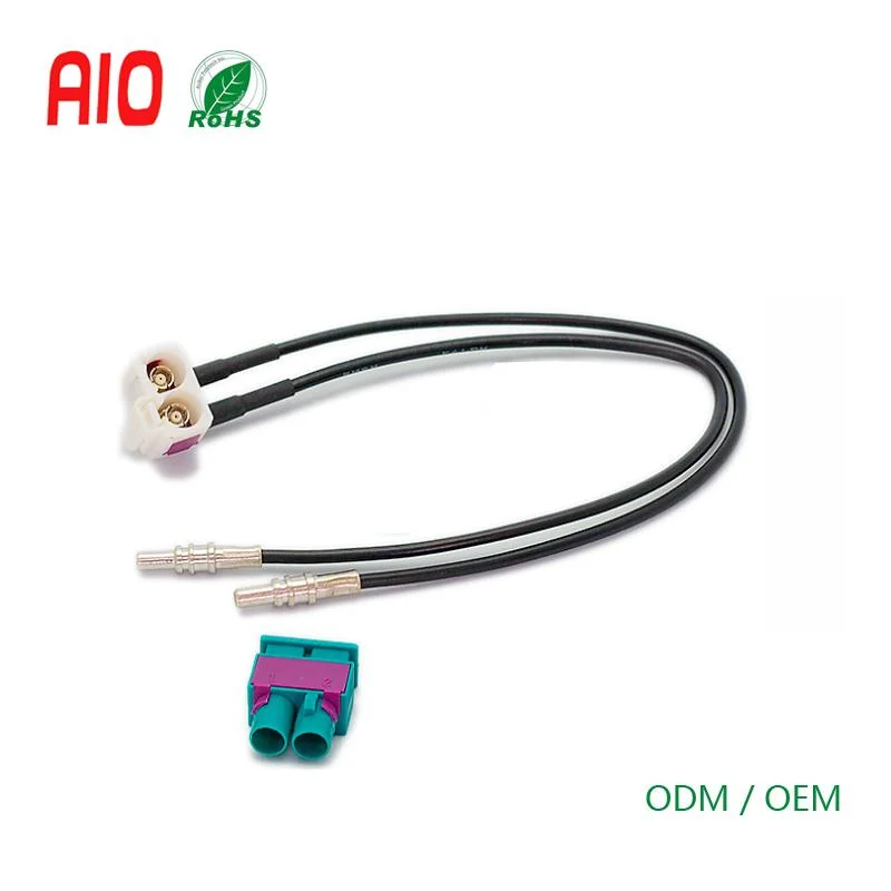 Right Angle Twin Electric Sensor Fakra Coaxial Connector Male Waterproof Auto Connector to Double Female Radio GPS Antenna Adapter Cable Wire Wiring Harness