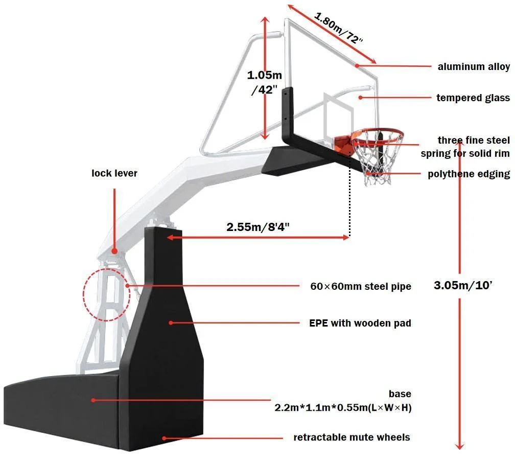 Electric Hydraulic Basketball Goal/Stand/System/Hoop Standard Tempered Glass Backboard Indoor/Outdoor Foldable Set Rest Assured Product