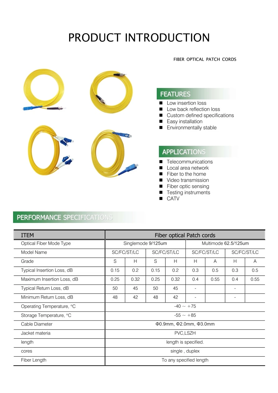 FC-St Fiber Optic Patch Cord From Fiber Optic Connector Manufacturer