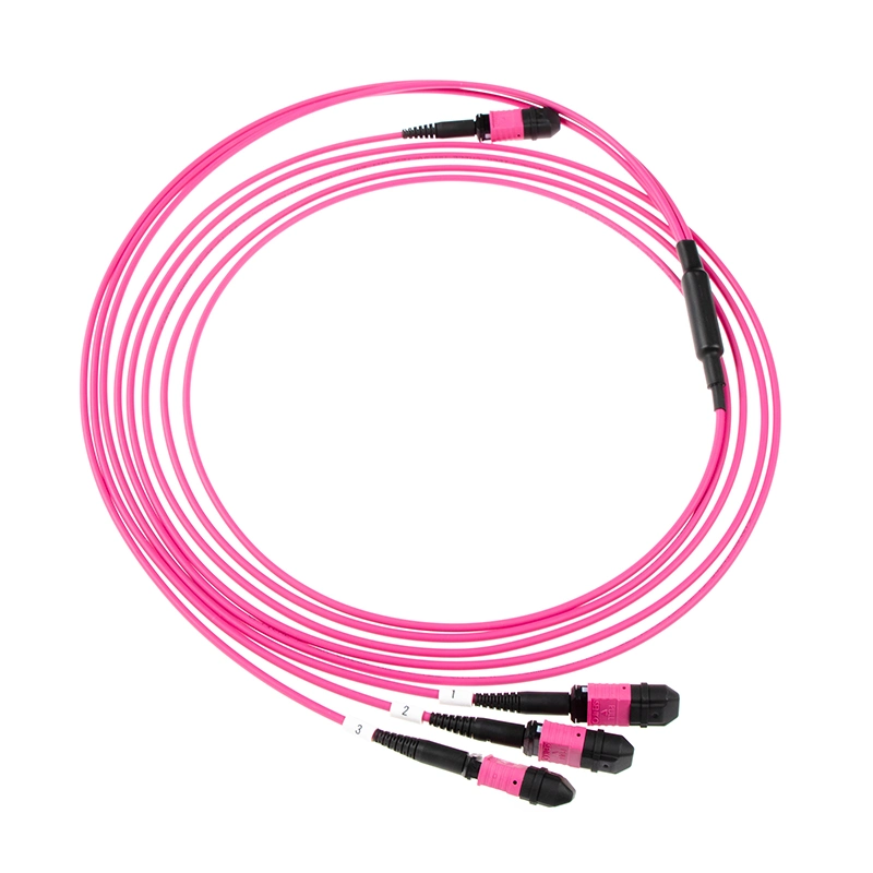 Om4 Multimode MPO-LC Harness Fiber Patch Cords 12 Strands Female/Female Type B, 1m, Indoor Optical Fiber Cable Compatible