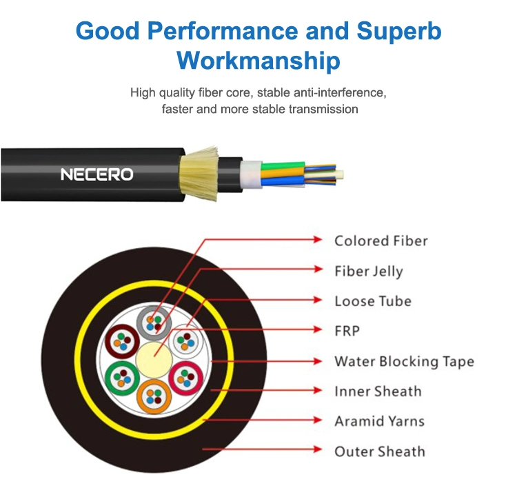 Quality Fiber Optic Cable Aramid Yarn Jacket Fiber Optic Cable ADSS/GYFTY/Gyffy