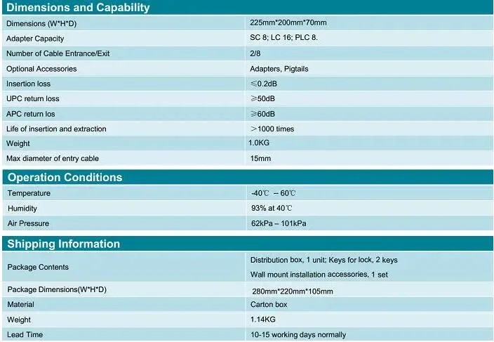 8core Fiber Optic Termination Boxes with Un-Cutting Cable