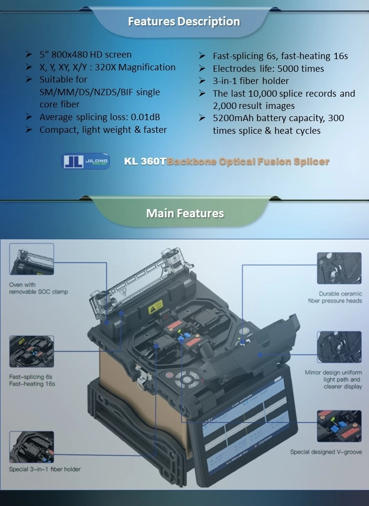 Jilong Kl-360t High Quality 6 Motors Core to Core Fiber Optic Splicing Machine