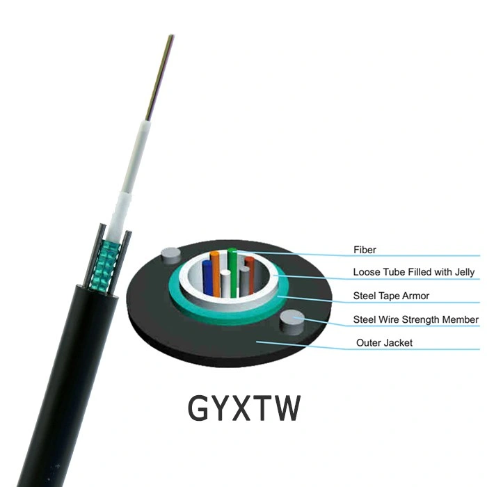 Uni Loose Tube 6 Core G652D Duct Fiber Optic Cable Installation GYXTW with Steel Wire Messenger Corrugated Steel Tape Cable