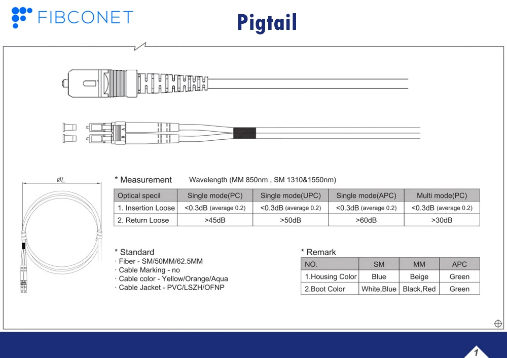 FTTH LC Singlemode Simplex Fiber Optic/Optical Waterproof Patch Cord