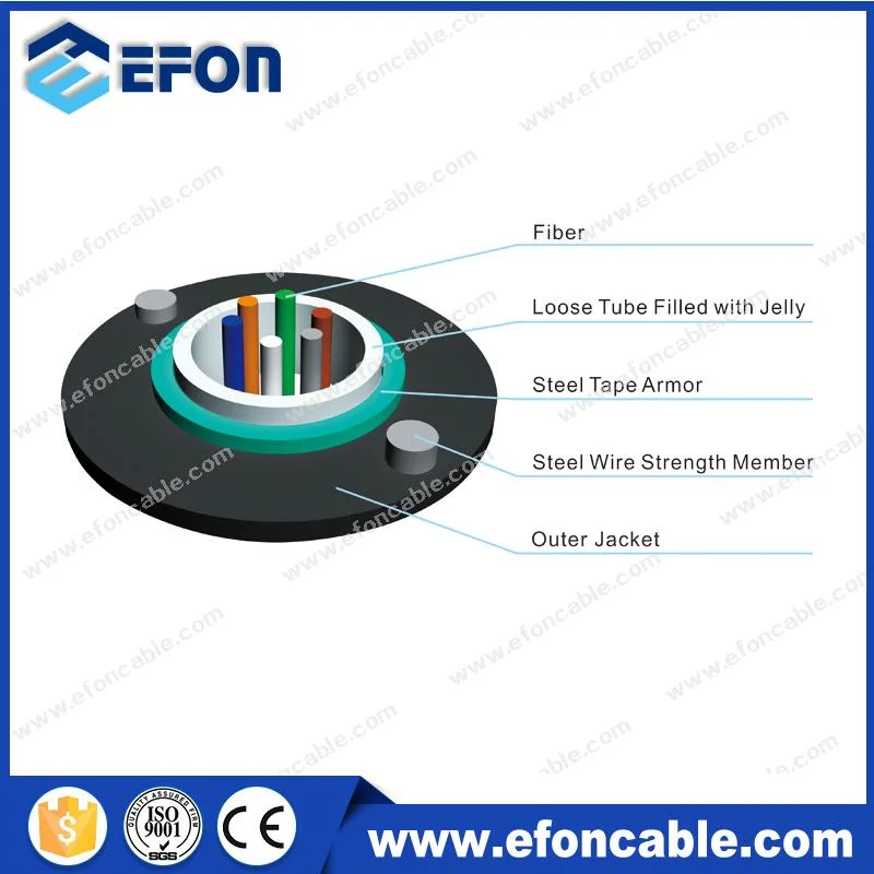 China 12 16 24core GYXTW Wire Steel Tap Members Armored Network Fiber Optic Cable Outdoor