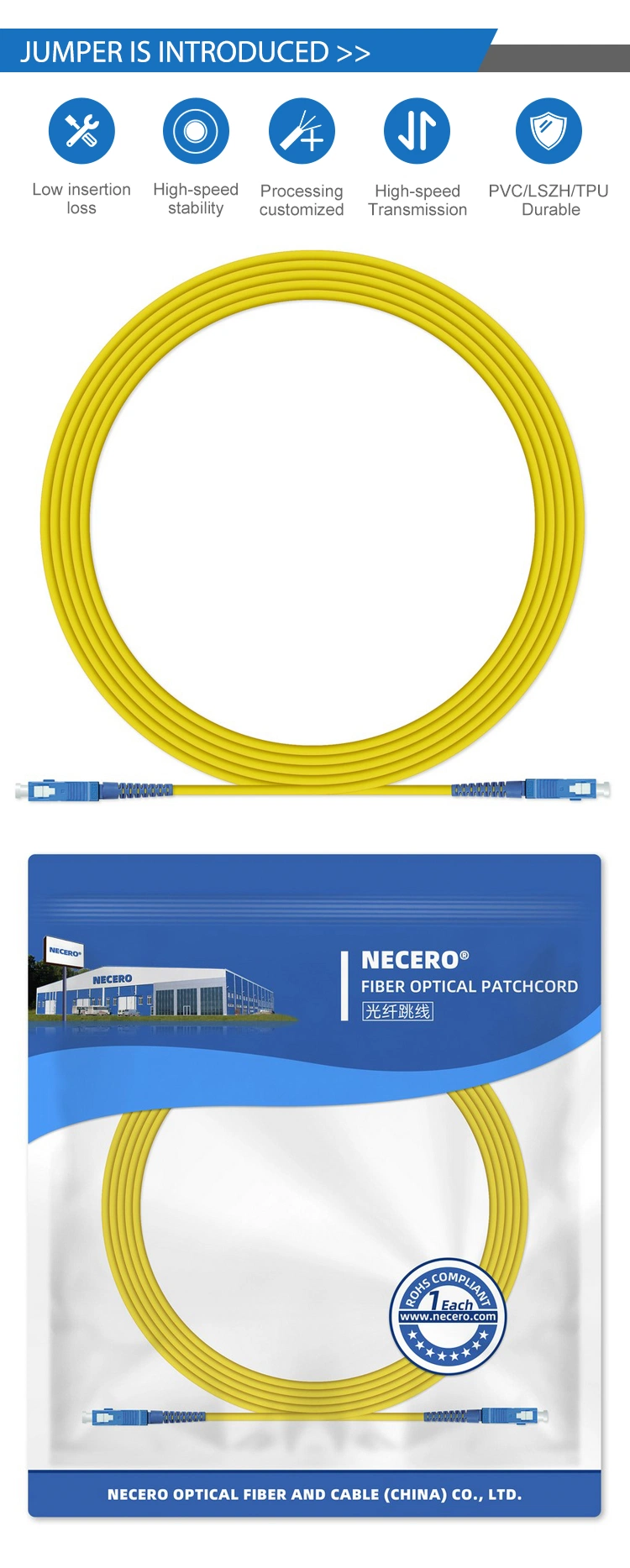 Sc-Sc Simplex/Duplex 62.5/125 Singlemode Multimode Om1/Om2/Om3/Om4/Om5 2.0/3.0mm, 3meters Fiber Optic Patch Cord