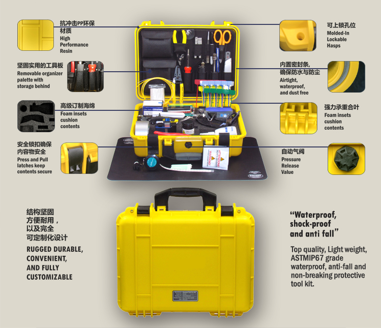 2023 Wftk-820s Fiber Optic Fusion Splicing 30 in 1 Tool Kit Tri-Hole Stripper Scissors Buffer Tube Stripper Round Cable Slitter