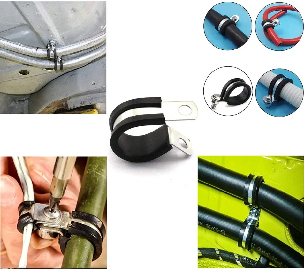 3/4 Inch Rubber Cushioned Cable Clamp 304 Stainless Steel Buffer and Insulated Hose Clamp