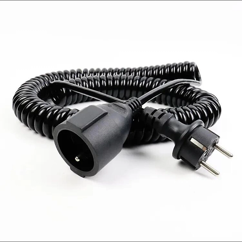 CEE7/16 Schuko Male to Female Waterproof IP44 Spiral power extension cable