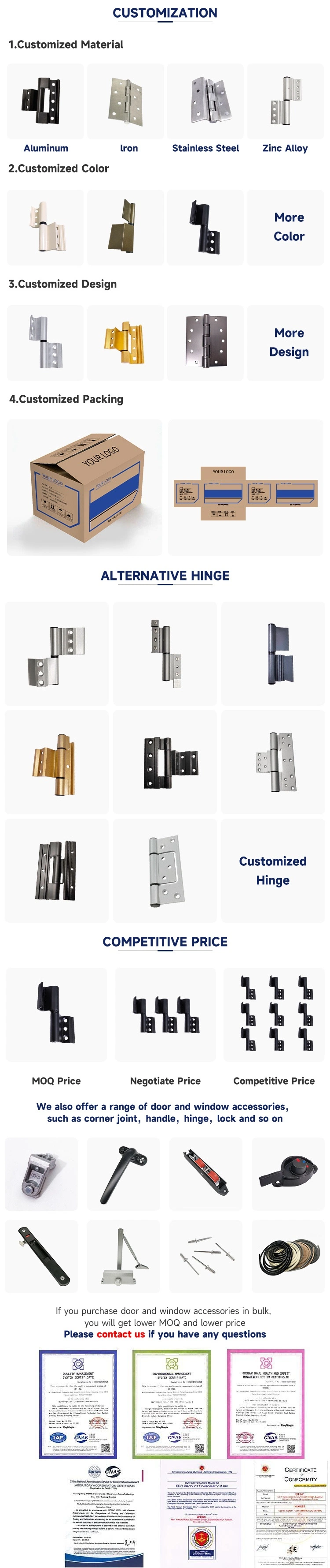 Stainless Steel Concealed Cross European Folding Door Hinge for Furniture Hardware Wardrobe