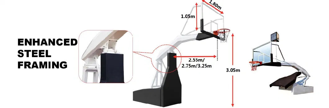 Electric Hydraulic Basketball Goal/Stand/System/Hoop Standard Tempered Glass Backboard Indoor/Outdoor Foldable Set Rest Assured Product