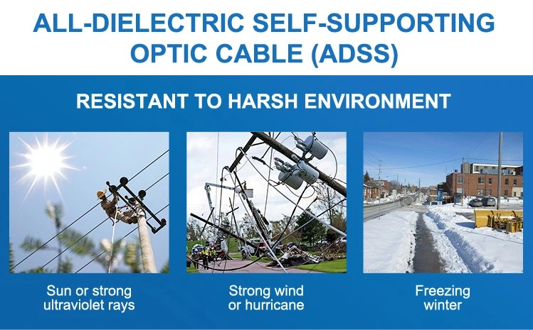 Span 100/200/400m ADSS 6/12/24 Hilos G652D Outdoor Self-Supporting Aerial Fibra Optica ADSS