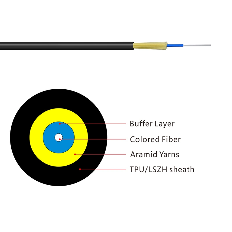 1 Core TPU 3.0mm FTTX Fiber Optic Cable Sm G657A2, G657b3