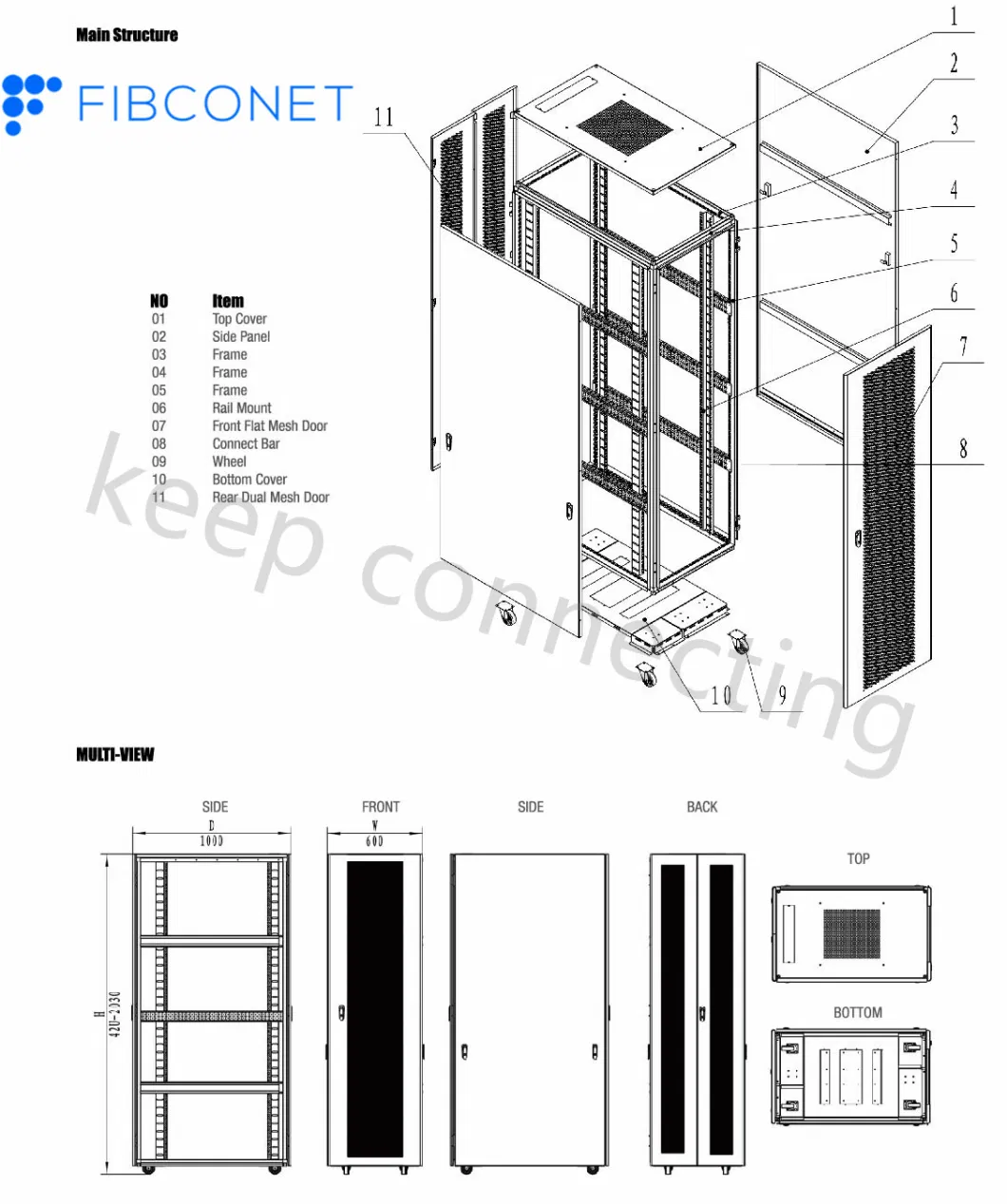 Fiber Optic Cross Connect Telecom Server Rack 19inch 4u-42u Distribution Network Cabinet