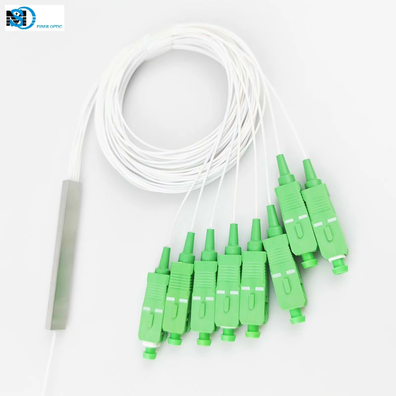 FTTH 1X8 0.9mm Mini Blockless Fiber Optic PLC Splitter with Sc/APC Connector