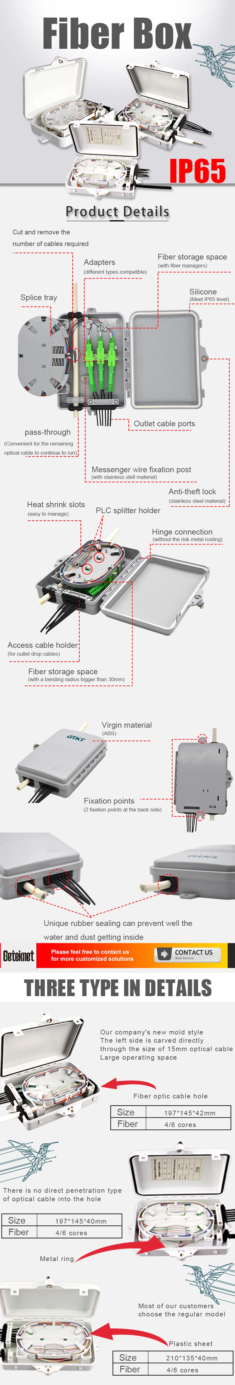 Gcabling Fiber Termination Box 4 Cores Optic Distribution Splice Joint Box