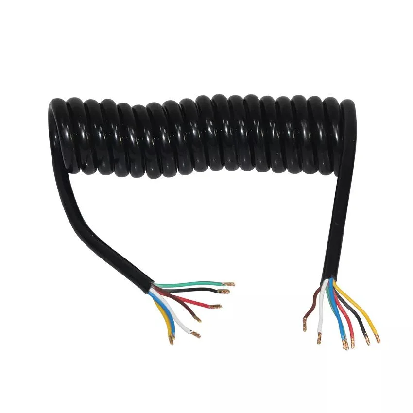 Industrial Grade Waterproof Spiral Cord 7 Pin Spring Extension Cable for Truck/Bus