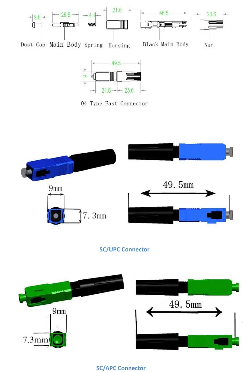 FTTH Fiber Optic Sm/mm Simplex Duplex Sc-LC Plastic Field Fast Assembly Optical Quick/Fast Connector
