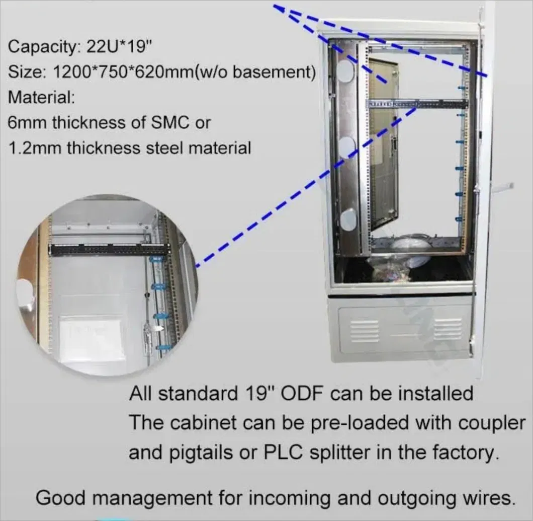 Gcabling Communication Optical Distribution Equipment 22u 19inch IP65 Waterproof Fiber Optic Outdoor Telecom Cabinet