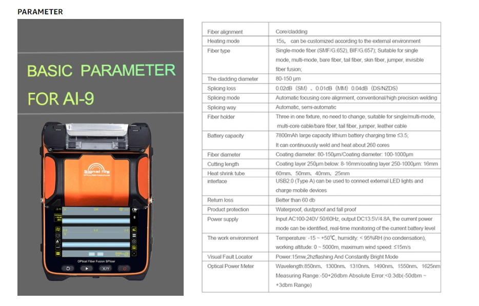 Signal Fire Ai-9 Fusion Splicing Six Motor Core Alignment Fiber Fusion Splicer Automatic FTTH Fiber Optical Welding Splicing 5s Heating 15s