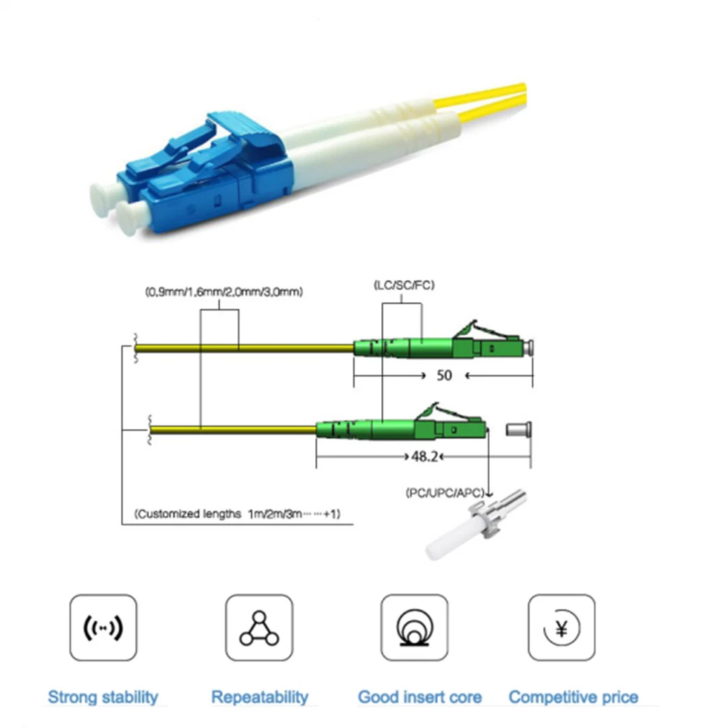 1.5/2/3/5/7 Meter 1m 2m 3m Indoor Outdoor Single Mode Simplex Fiber Optic Jumper Connector 3m Pigtail Cable Optical Patch Cord