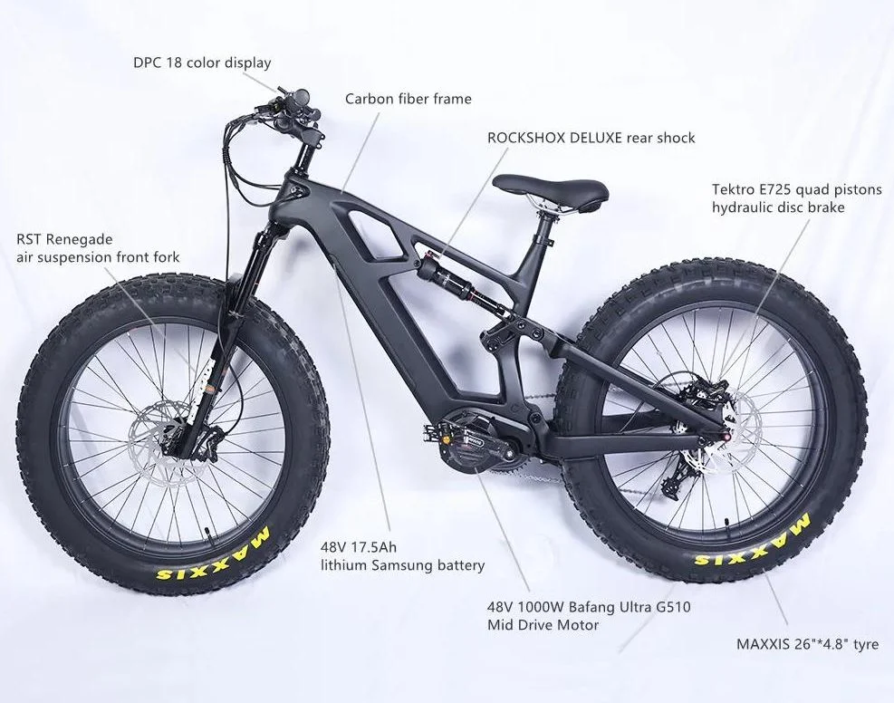 26&quot; Fatbike Fat Tire Electric Dirt City Bike Mountain Bike with 1000W Quad Pistons Hydraulic Disc Brake E Bikes