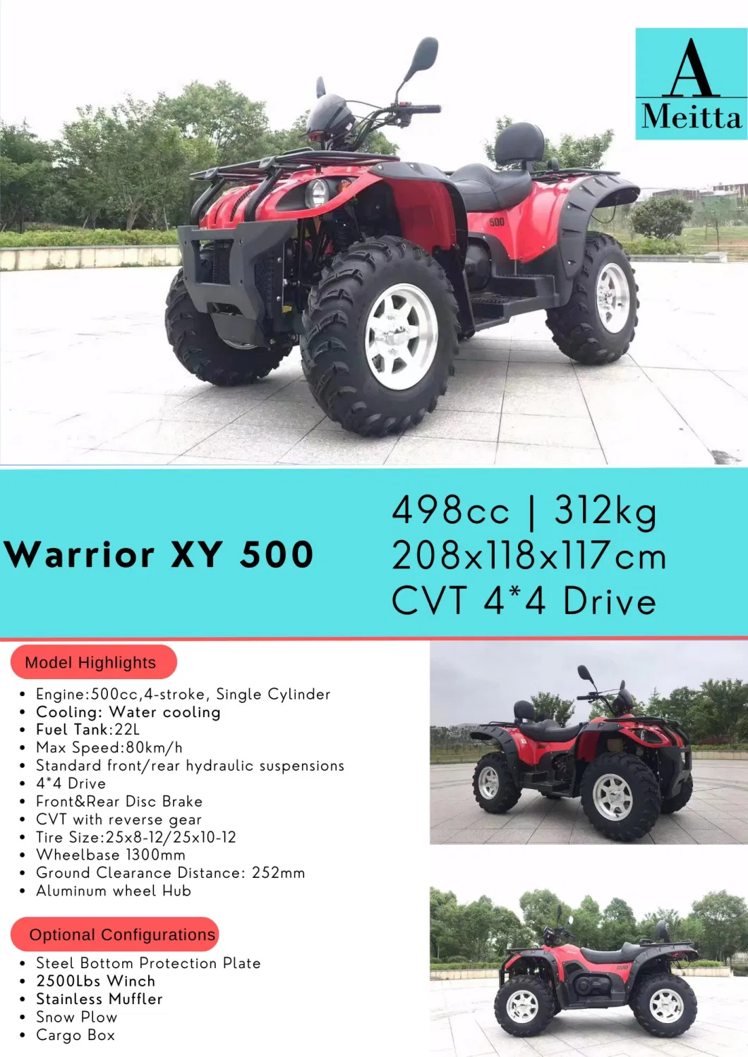 New Big Power 500cc Gasoline Adult ATV, 4-Wheel Farm ATV, Sport ATV, off-Road ATV
