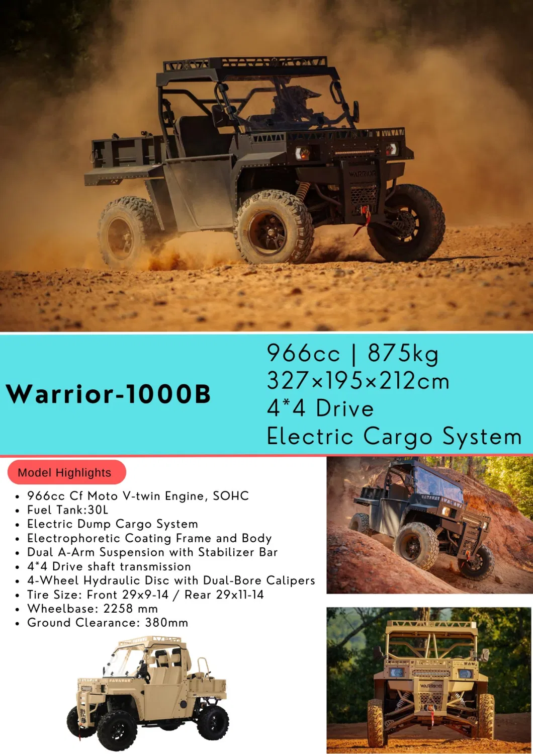 1000cc 2-Seat 4X4 Gas Powered UTV, New UTV 4WD Side by Side for Farm and off-Road Experience