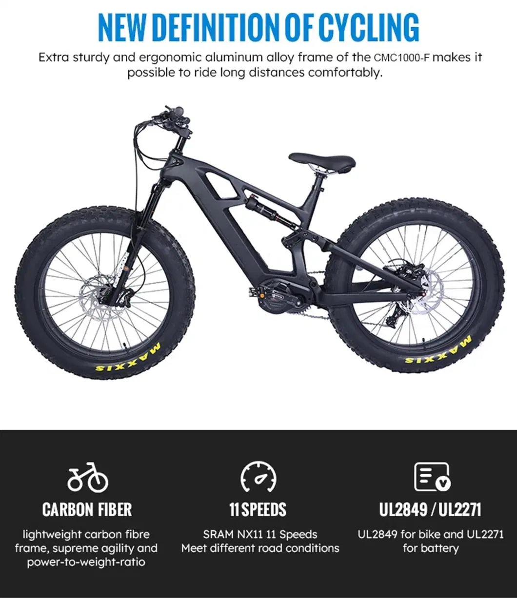 1000W Bafang MID Drive Electric Bike Velo Electrique Carbon Electric Bike Full Suspension 26 Inch Electric Bicycle