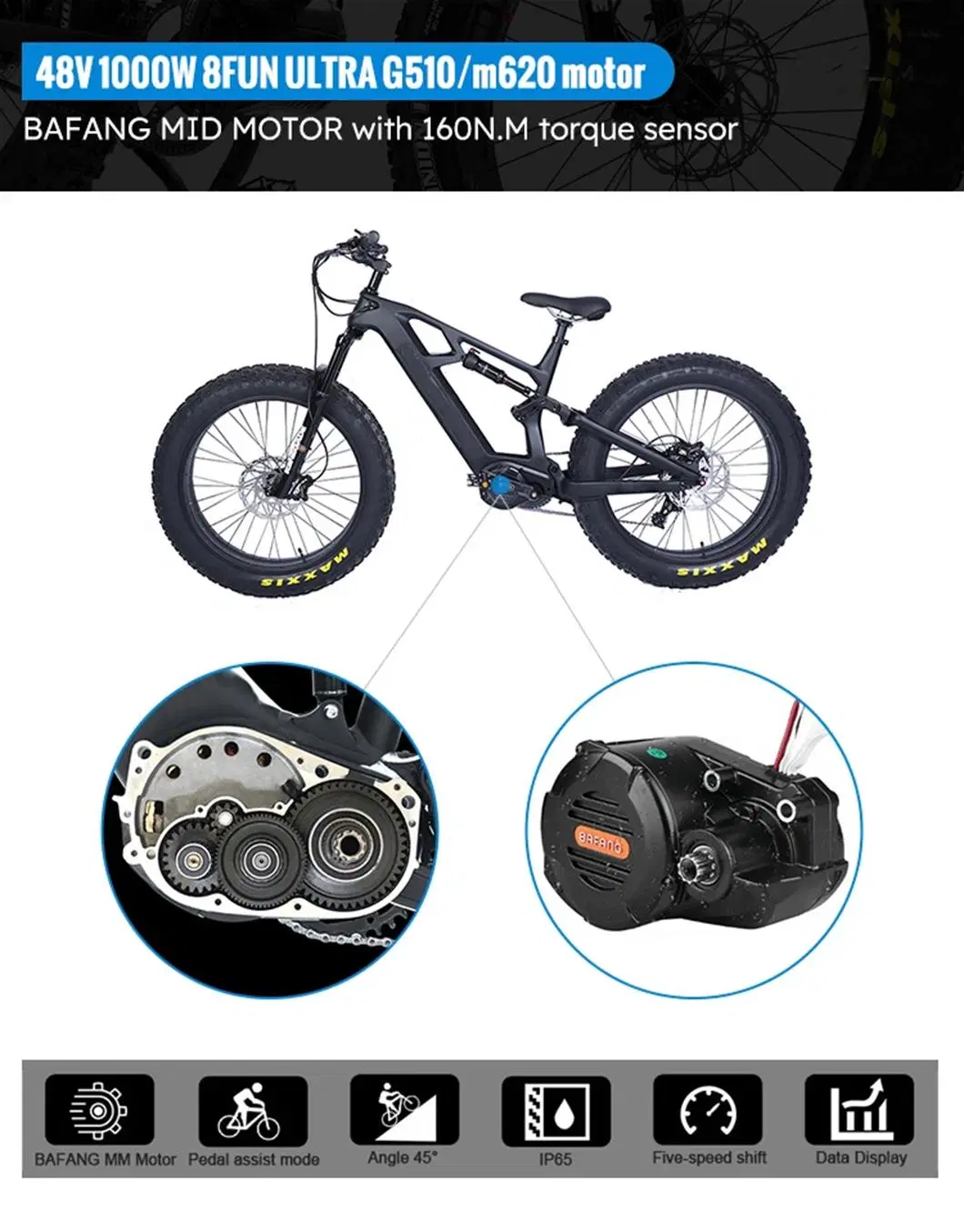 1000W Bafang MID Drive Electric Bike Velo Electrique Carbon Electric Bike Full Suspension 26 Inch Electric Bicycle