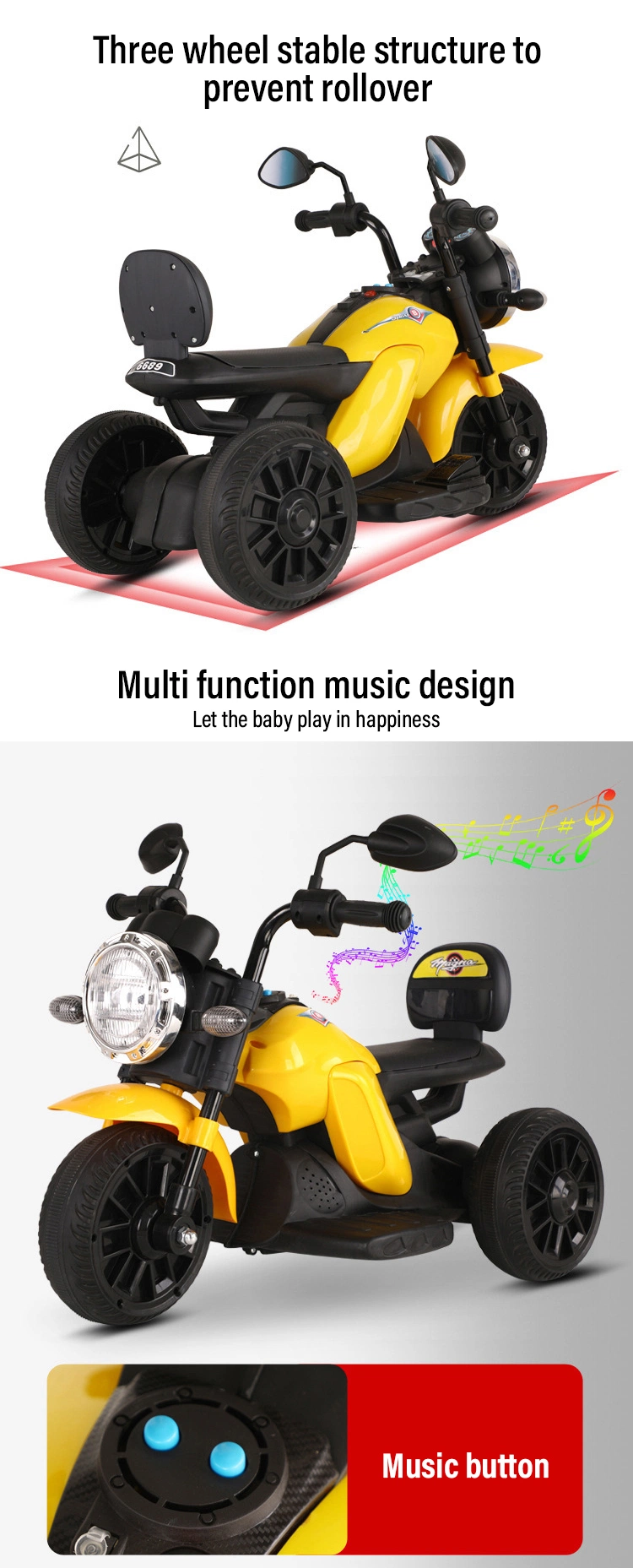 Children Car Drive Child Kid Car Baby Toys Children Three-Wheeled Electric Motorcycle