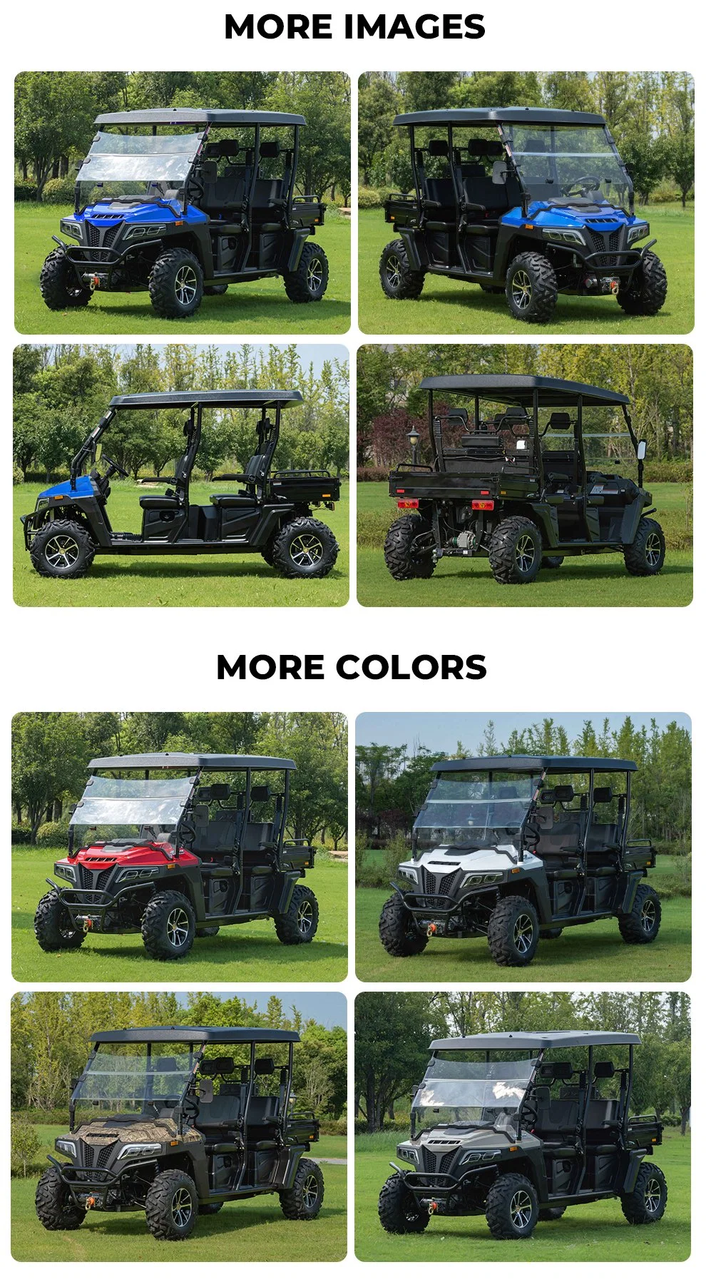 2024 New Gasoline 400cc 500cc Utility Vehicle 800cc 1000cc 4 Seater Farm Off-road 4X4 UTV for Adults