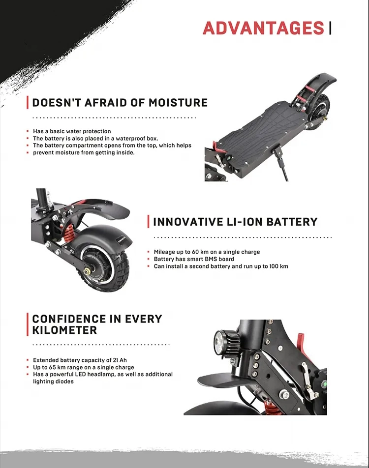 High-Power Dual-Motor 60V2000W Fast off-Road Electric Scooter Adult Foldable Substitute Vehicle with Lithium Battery