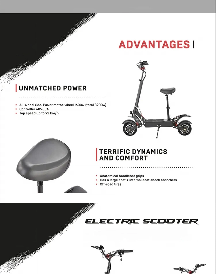 High-Power Dual-Motor 60V2000W Fast off-Road Electric Scooter Adult Foldable Substitute Vehicle with Lithium Battery