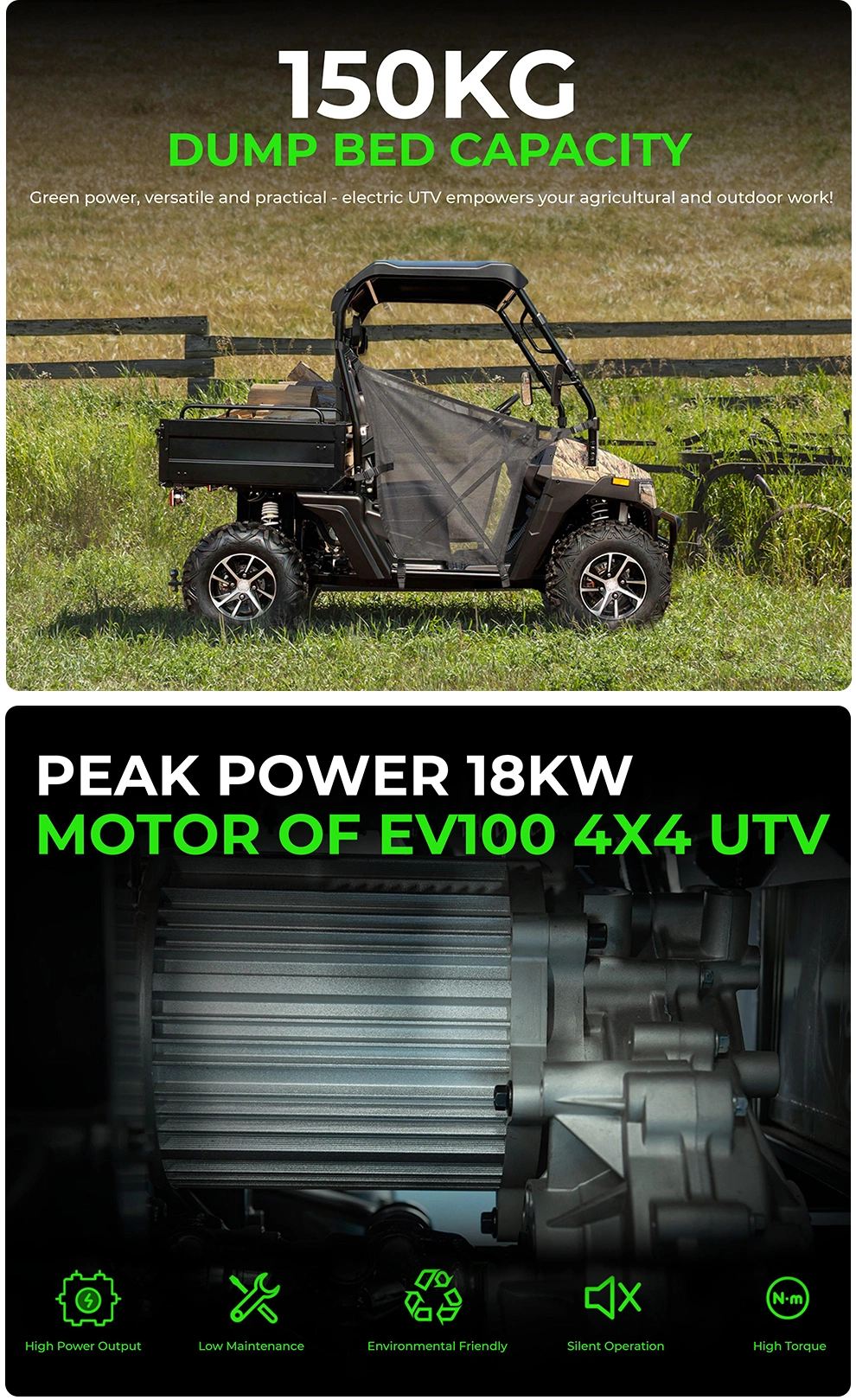 10KW 72V Utility Vehicle Off Road 4 Wheeler Electric UTV for Adults